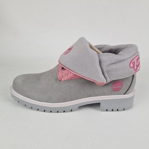 Timberland Roll Top Sweet Women Boots Outdoors Grey Pink Leather SZ 8.5 - Picture 1 of 10